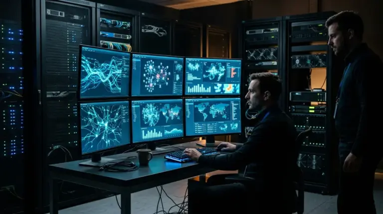 KI Cybersecurity Dashboard mit SIEM Bedrohungserkennung und IT Sicherheit Automatisierung