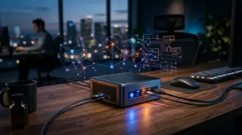 lokale KI, Mini-PC – Mini-PC mit lokaler KI und NPU-Visualisierung auf dem Schreibtisch