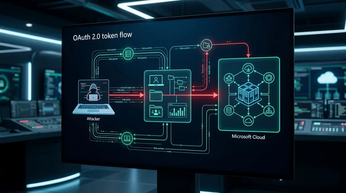 OAuth 2.0 Device-Code-Flow Angriffskette mit Token-Weitergabe an Angreifer