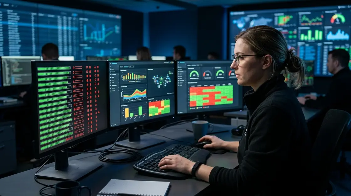 IT-Sicherheitsanalyst prüft Patch-Status für Known Exploited Vulnerabilities im Operations Center