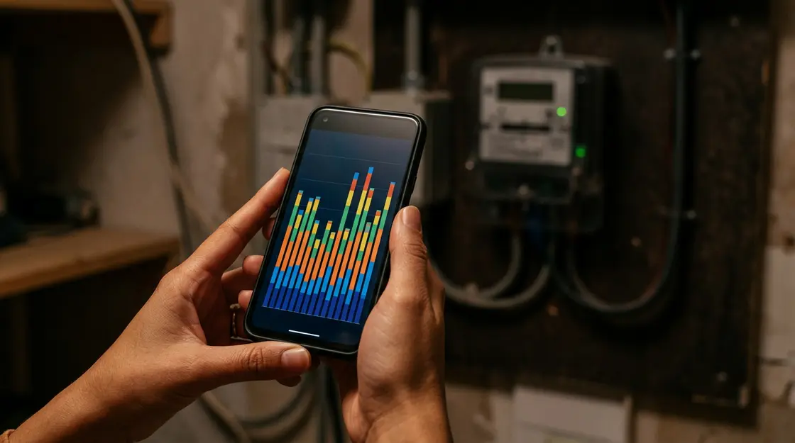 Smartphone-App zeigt Stromverbrauch-Analyse zur Optimierung des Energieverbrauchs