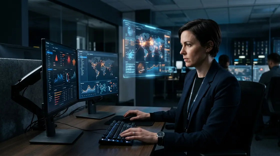 Security-Analyst überwacht IT Sicherheit Automatisierung mit SOAR-System