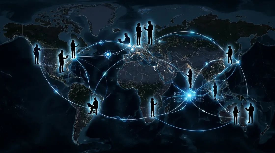 Netzwerkvisualisierung verteilter Teams mit KI-Verbindungsknoten für Remote Work KI
