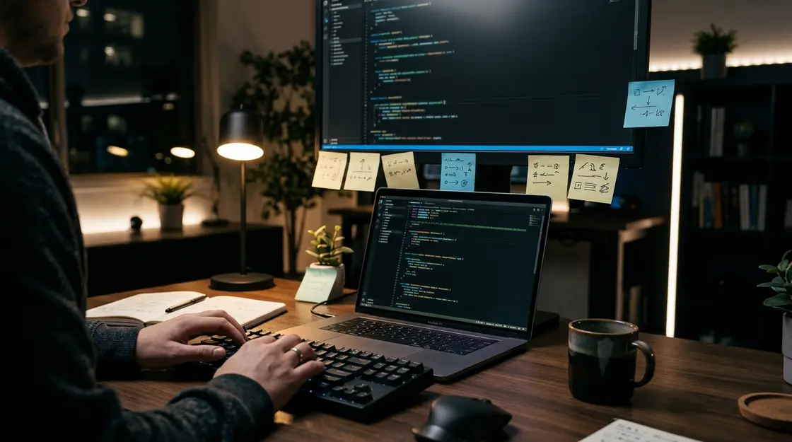 Entwicklerarbeitsplatz mit Windsurf Cascade Konfigurationsdatei auf dem Bildschirm