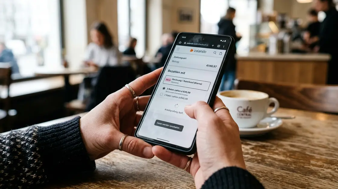 Smartphone-Checkout mit laufender Bonitätsprüfung bei BNPL-Auswahl