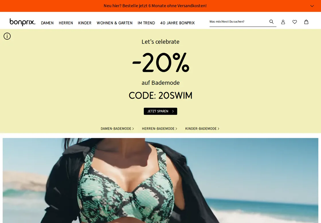 Bonprix Online-Shop Screenshot mit Startseite und Sortiment