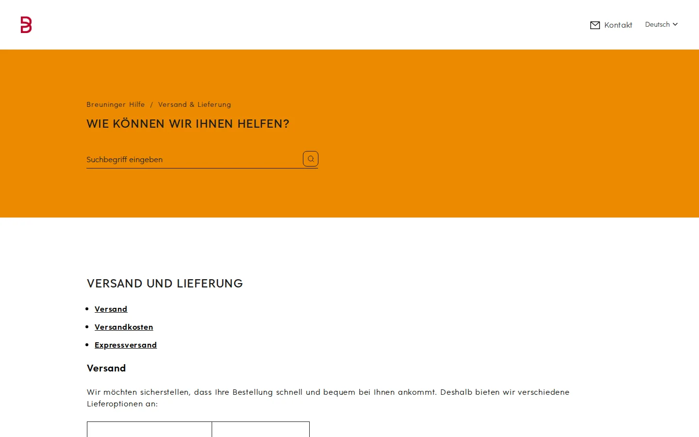 Breuninger Online-Shop Screenshot mit Versandkosten und Lieferoptionen