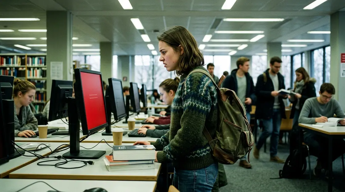 Canvas Datenleck, ShinyHunters – Studentin vor Computerbildschirm mit Warnmeldung wegen Canvas Datenleck
