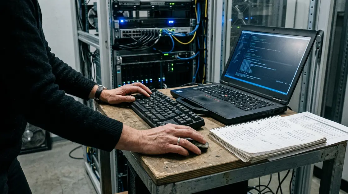 IT-Administratorin konfiguriert Copilot-Agenten-Workflow im Serverraum