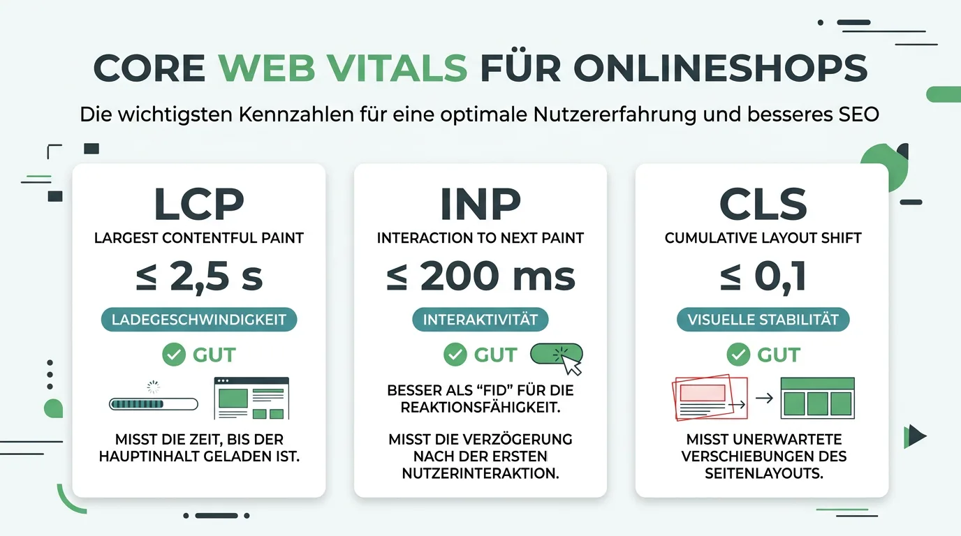 Infografik zu Core Web Vitals mit LCP INP und CLS