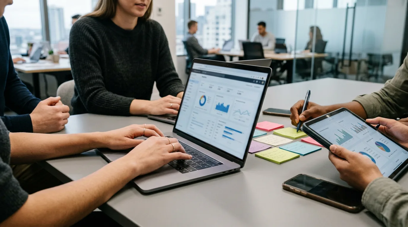 Team analysiert Core Web Vitals und Ladezeiten für einen Onlineshop