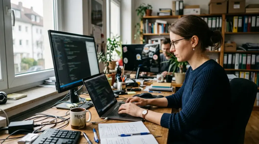 Cursor AI, KI-Code-Editor – Entwickler arbeitet mit Cursor AI KI-Code-Editor an einer komplexen Codebasis