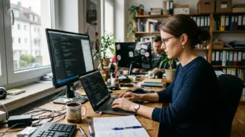 Cursor AI, KI-Code-Editor – Entwickler arbeitet mit Cursor AI KI-Code-Editor an einer komplexen Codebasis