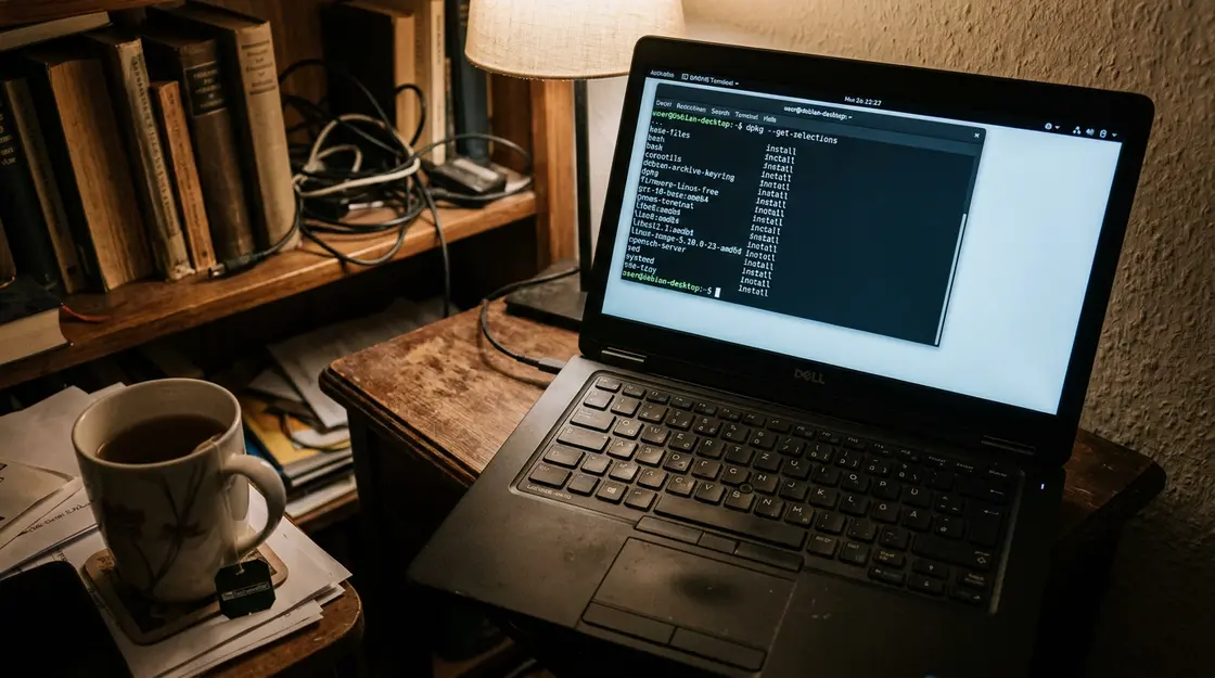 Terminal mit dpkg Paketliste für Debian Trixie Migration