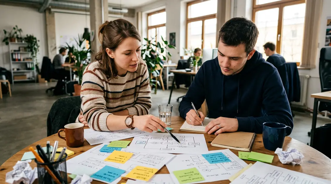Entwickler besprechen Qualitätssicherung für KI-Agenten-Workflows anhand von Workflow-Diagrammen