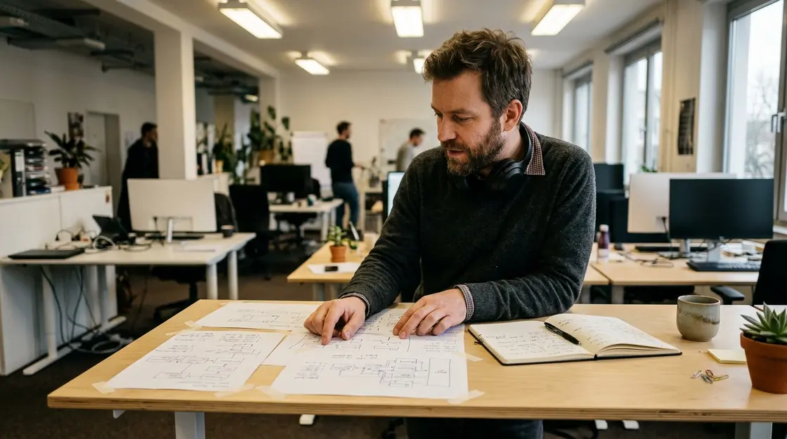 Developer prüft LLM-Integrationsdiagramme für KI-Agenten