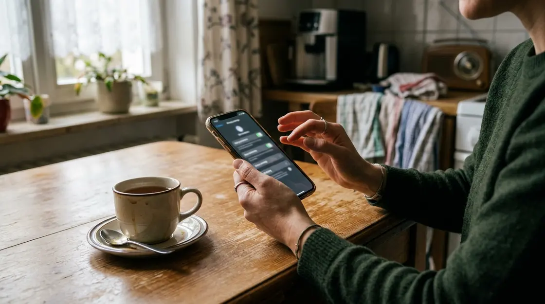 Frau ruft eBay KI-Training Datenschutzeinstellungen auf Smartphone auf
