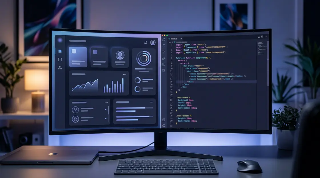 Multimodales Verstehen in Cursor AI: UI-Design links, generierter React-Code rechts