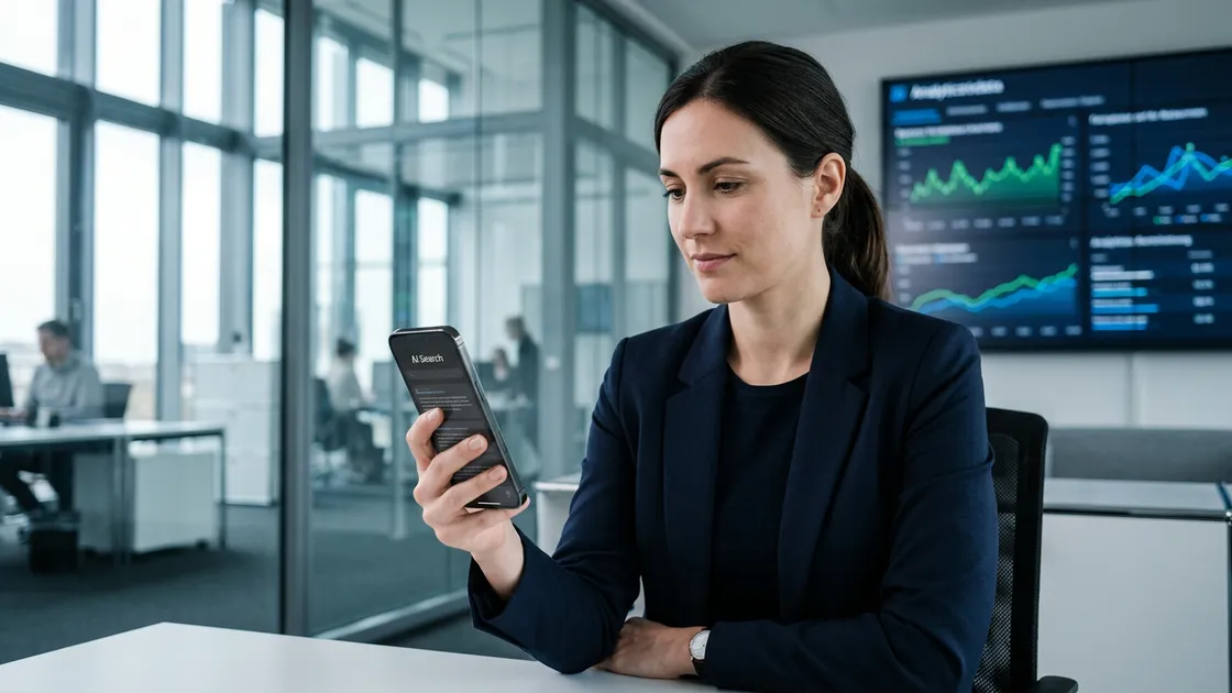 Google AI Mode Suche auf Smartphone im Büro