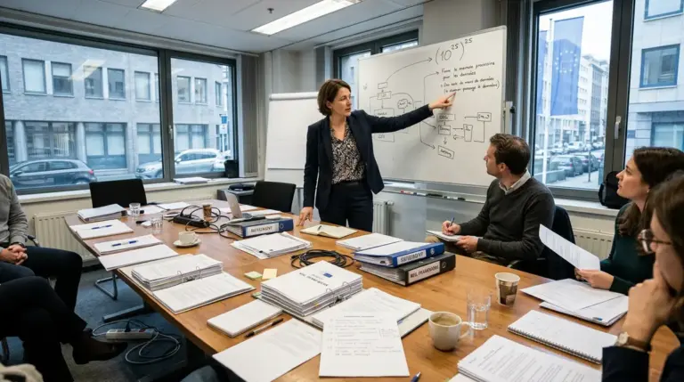 GPAI Sicherheitsstandards, systemisches Risiko – EU-Regulierungsexpertin zeigt GPAI-Schwellenwert für systemisches Risiko auf Whiteboard