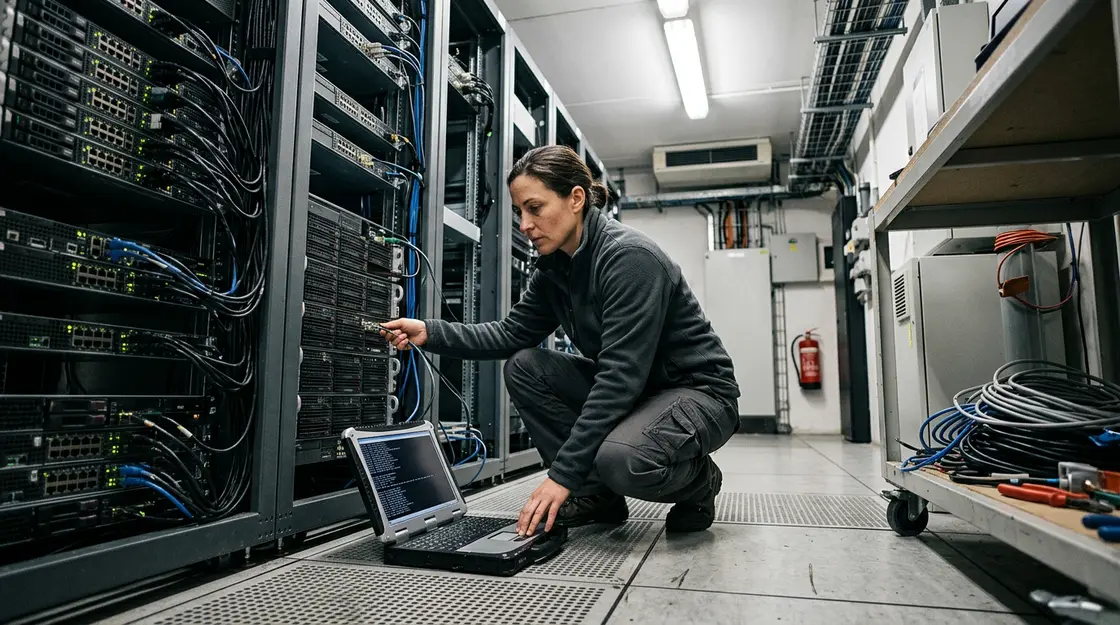 DevOps-Engineer prüft CI/CD-Pipeline mit GPT-5.4 nano Sub-Agent-Integration im Serverraum