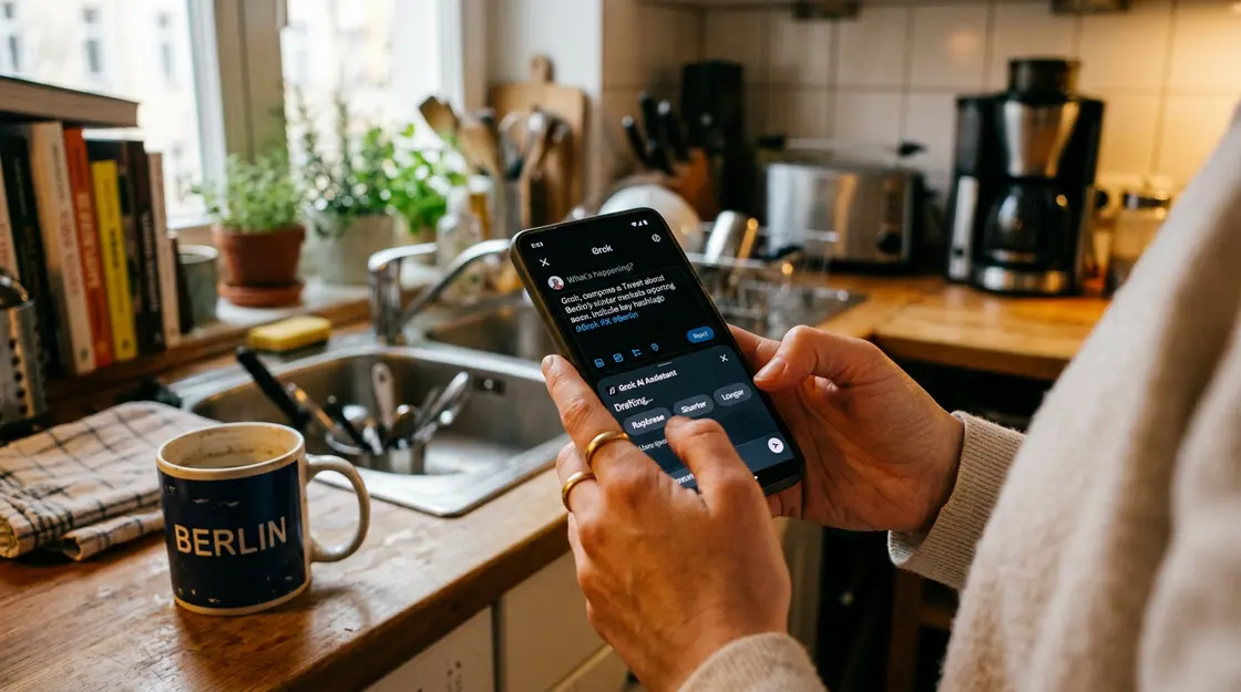 Grok KI-Assistent im Compose-Fenster der X-App auf dem Smartphone