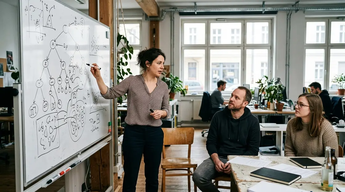 Data Scientist erklärt Isolation-Forest-Konzepte für Anomalieerkennung an Whiteboard