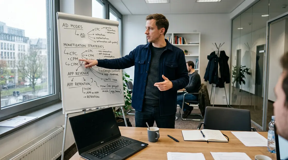 Marketingexperte erklärt KI-Apps Monetarisierung auf einem Whiteboard