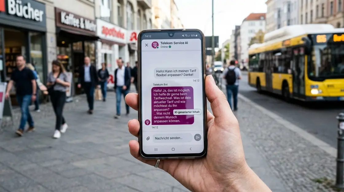 Smartphone-Display mit KI-Kennzeichnung im Chatbot-Interface