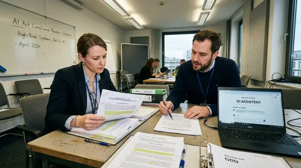 KI-Transparenz, Kennzeichnung – KI-Transparenz Compliance-Workshop: Team prüft AI Act Kennzeichnungspflichten
