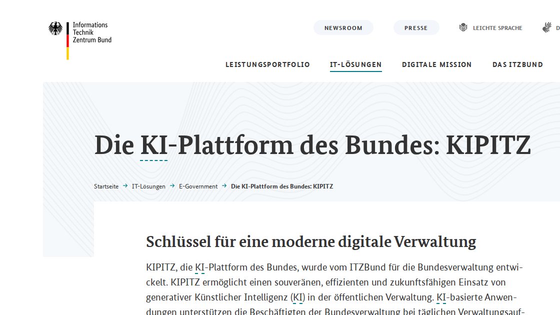 KIPITZ als KI-Plattform der Verwaltung und Cloud-Baustein (Screenshot)