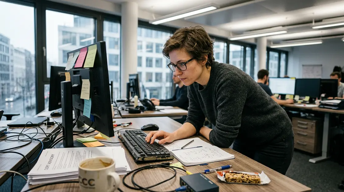 IT-Administratorin verwaltet Linux-Patches an ihrem Büroarbeitsplatz