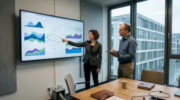 OpenAI Frontier, Agentic AI – OpenAI Frontier Enterprise-Strategie: Manager diskutieren KI-Plattform im Konferenzraum