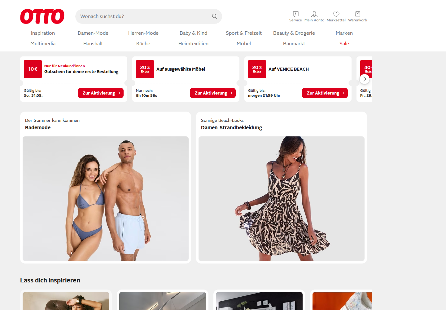 Otto Onlineshop Screenshot der Startseite