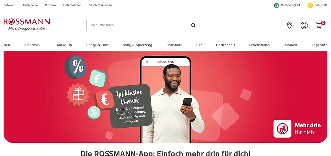 Rossmann Online-Shop Screenshot der Rossmann-App-Seite