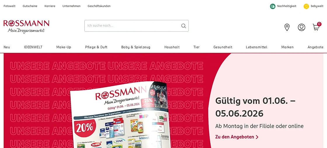 Rossmann Online-Shop Screenshot der Startseite