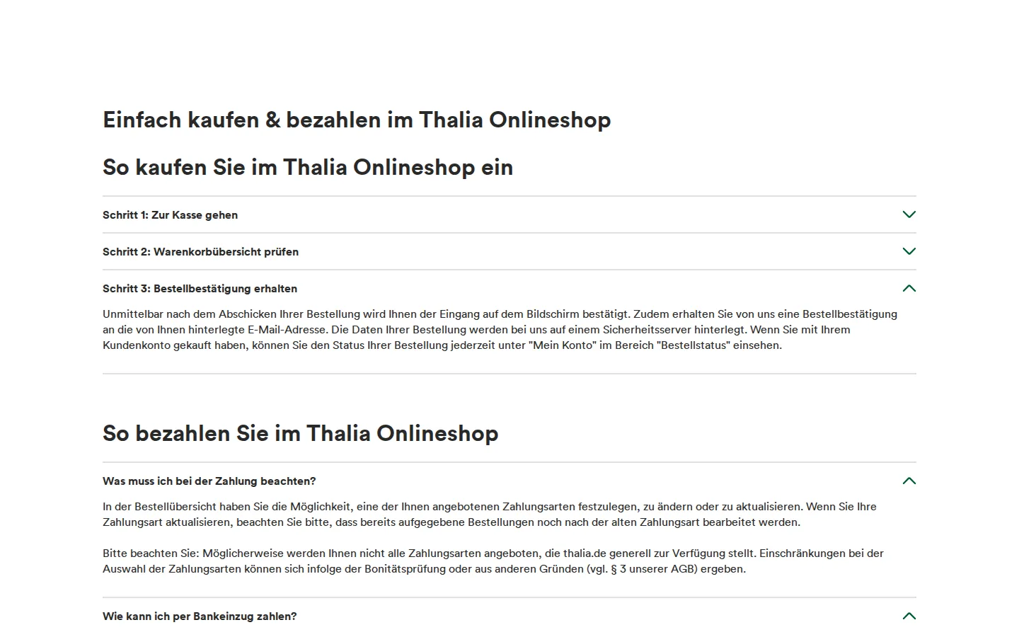 Thalia Online-Shop Screenshot mit Kauf- und Zahlungsinformationen