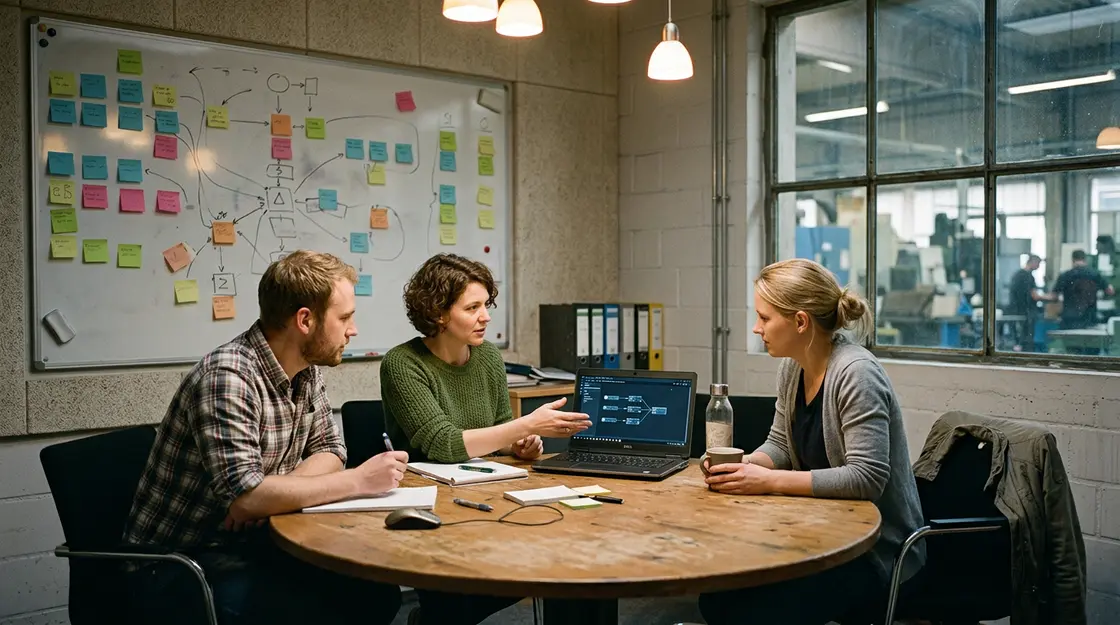 Workflow-Learning Besprechung – Team konfiguriert KI-Agenten ohne Programmierkenntnisse