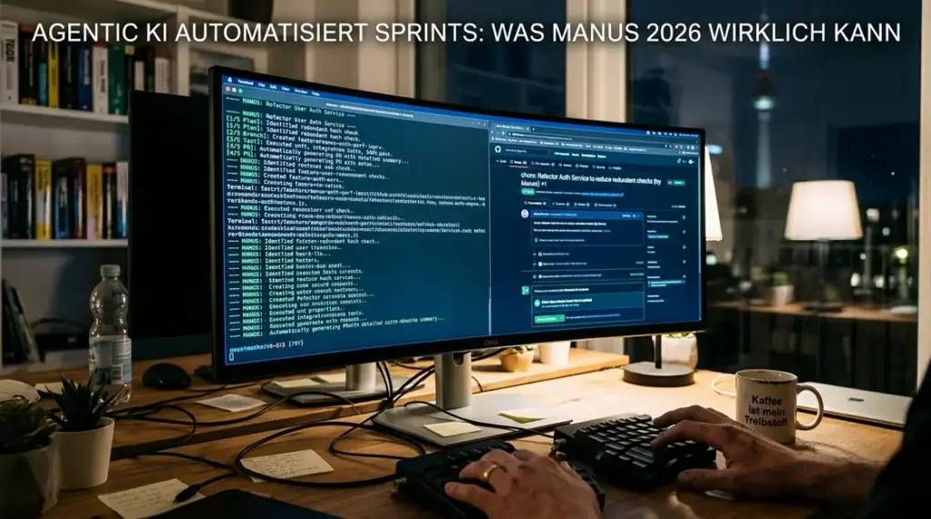 Agentic KI, Code-Automatisierung – Agentic KI automatisiert Dev-Tasks: Terminal zeigt Manus Agent beim Sprint-Workflow