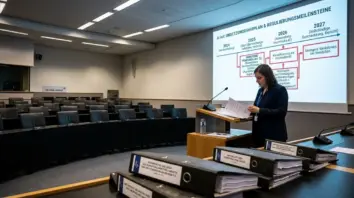 AI Act, biometrische Überwachung – EU-Parlamentsausschuss mit AI-Act-Zeitplan-Präsentation und biometrische Überwachung auf Regulierungsfolie