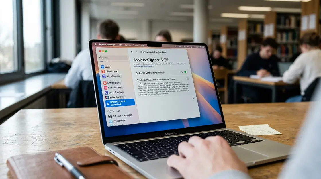 macOS Sequoia Datenschutzeinstellungen für Apple Intelligence auf einem MacBook-Bildschirm