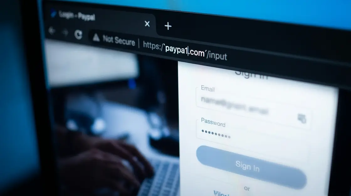 Gefälschte URL in der Adresszeile eines Browsers als Phishing-Beispiel für AutoFill-Missbrauch