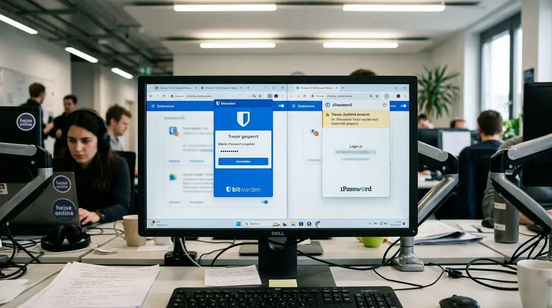 Bitwarden und 1Password Browser-Extensions im gesperrten Zustand nebeneinander