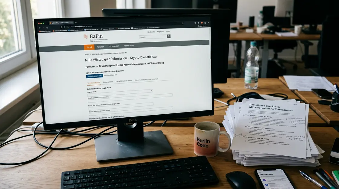 BaFin-Website mit MiCA-Whitepaper-Einreichungsformular auf Computerbildschirm