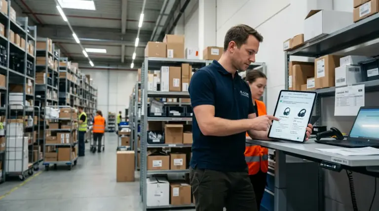 Shopping Research, KI-Produktsuche – Shopping Research in ChatGPT auf Tablet in einem E-Commerce-Büro