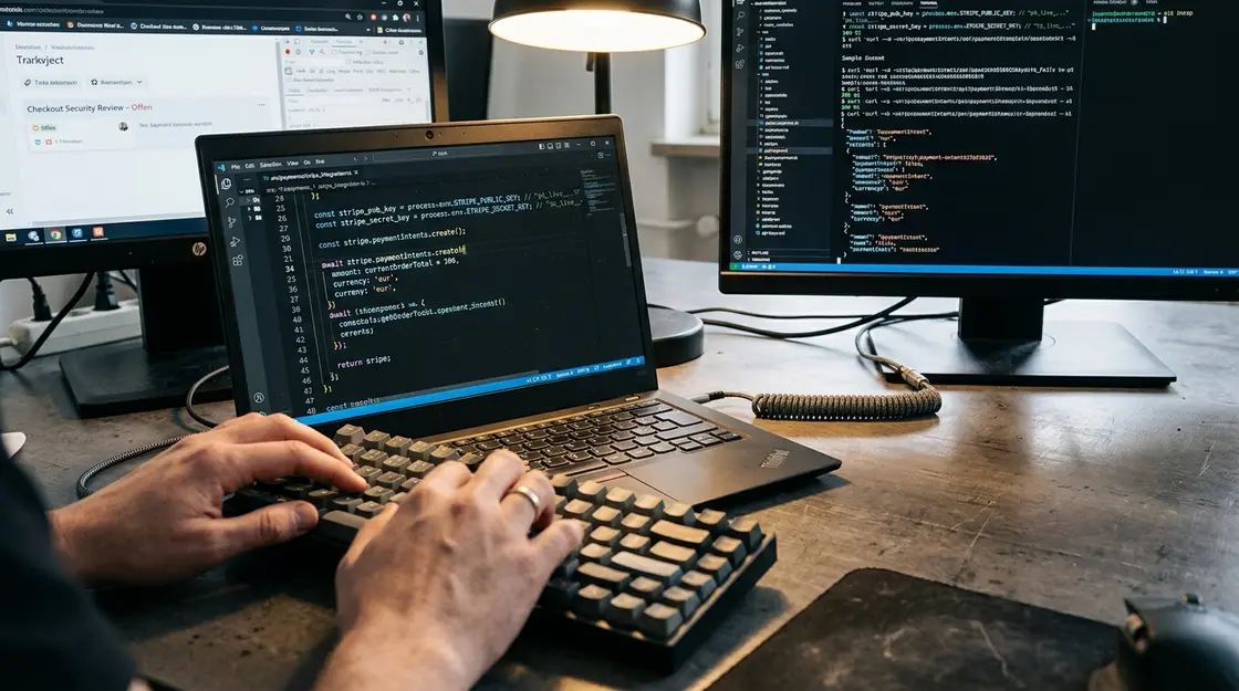 Entwickler sichert Payment-SDK-Integration im Code-Editor ab