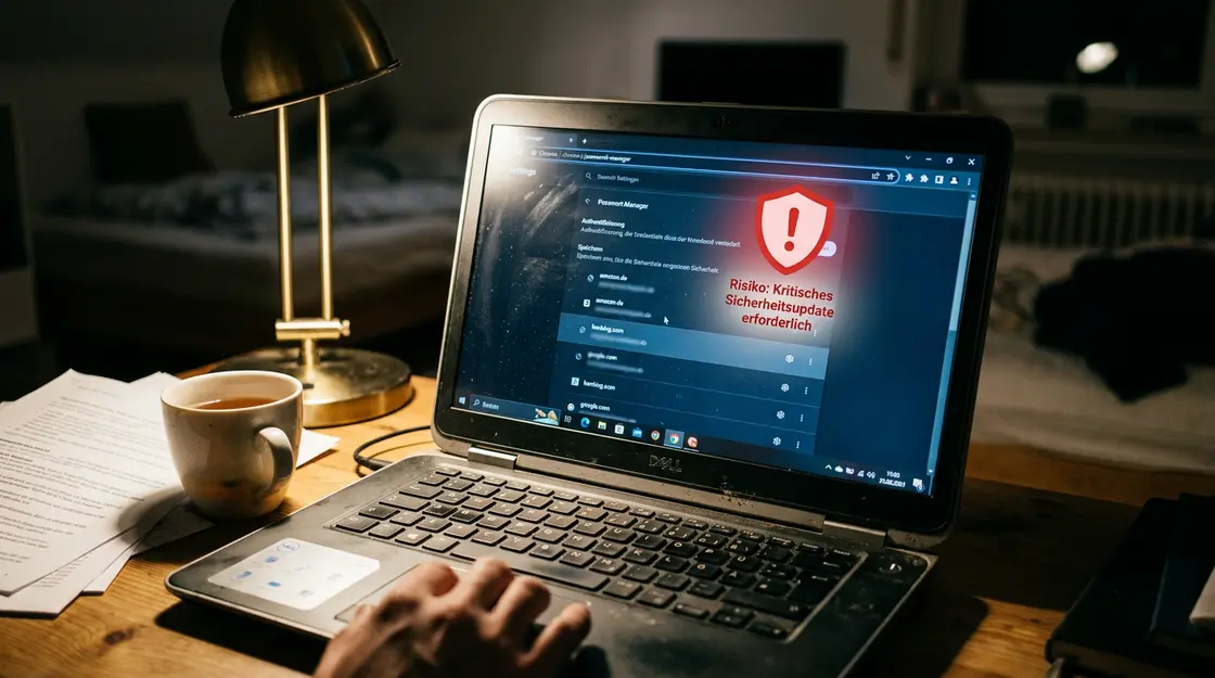 Passwort-Manager, Authentifizierung – Chrome Passwort-Manager Einstellungsseite mit sichtbarer Passwortliste und Warnsymbol