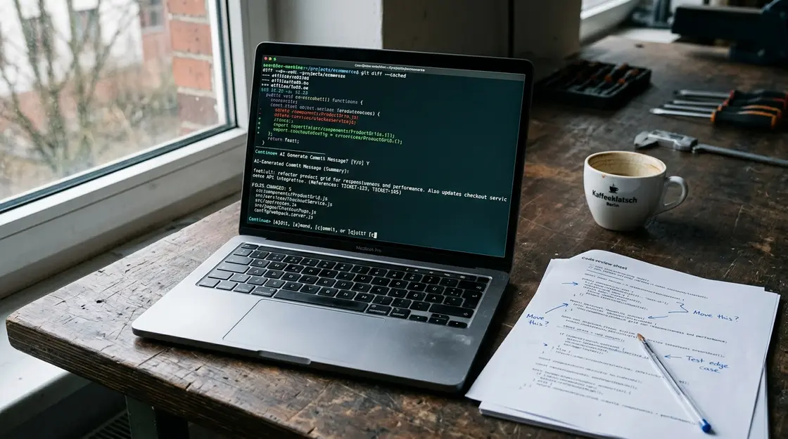 Continue CLI erzeugt KI-generierte Smart-Commit-Message im Terminal