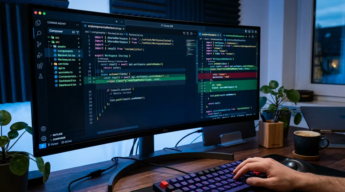 Cursor Composer zeigt Multi-File-Diff für KI-Pair-Programming Review