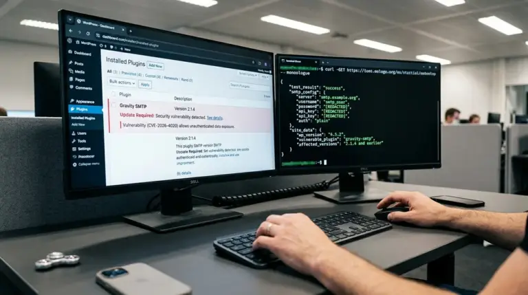 WordPress-Sicherheitslücke, Gravity SMTP – WordPress-Sicherheitslücke CVE-2026-4020 in Gravity SMTP – Plugin-Admin und Terminal-Output
